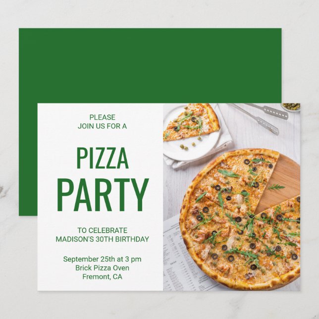 Modern Pizza Birthday Party Invitation (Front/Back)