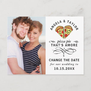 Modern Pizza Black Script Photo Change the Date Postcard