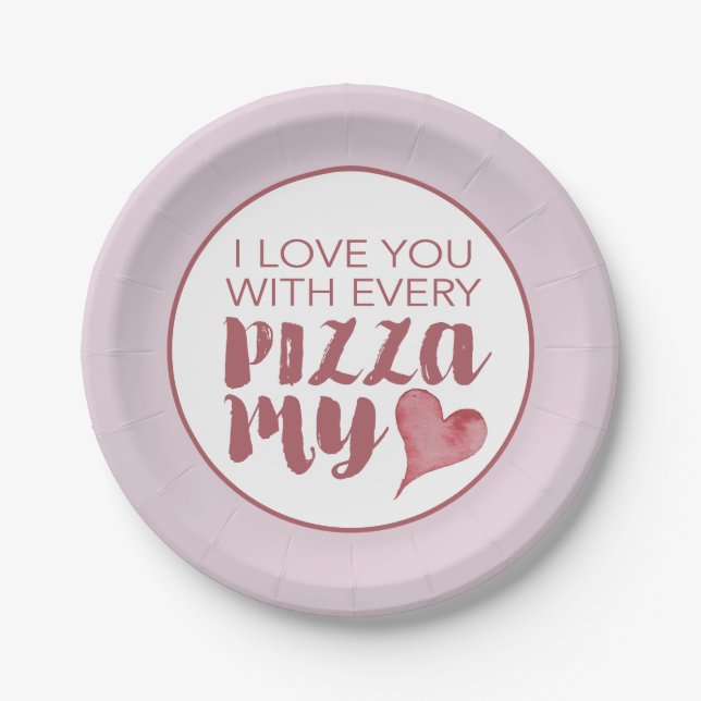 Modern Pizza My Heart Valentine's Party Paper Plate (Front)