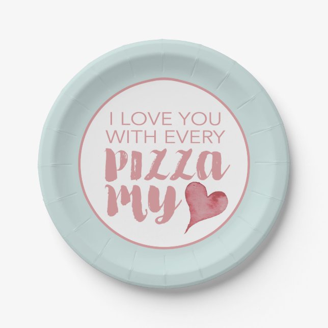 Modern Pizza My Heart Valentine's Party Paper Plate (Front)