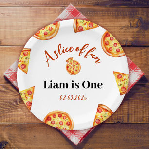 Modern Pizza Party Birthday Paper Plate