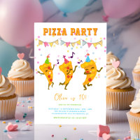 Modern Pizza Party Cute Simple Kids Birthday