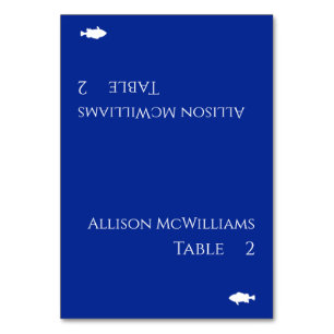 Modern Place Cards-Fish Icon-Blue and White- Table Number