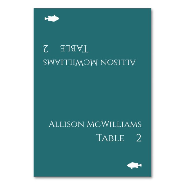 Modern Place Cards-Fish Icon-Emerald Green- Table Number (Front)