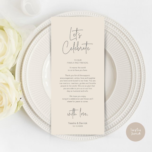 Modern Place Setting Dinner Party Thank You Card (Modern Wedding Place Setting Dinner Party Thank You Card in Cream Dark Grey)