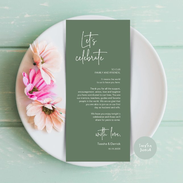 Modern Place Setting Dinner Party Thank You Card (Modern Wedding Dinner Place Setting Dinner Party Thank You Card, in Sage Green)
