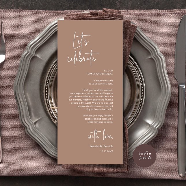 Modern Place Setting Dinner Party Thank You Card (Modern Wedding Dinner Place Setting Dinner Party Thank You Card, in Taupe Brown)