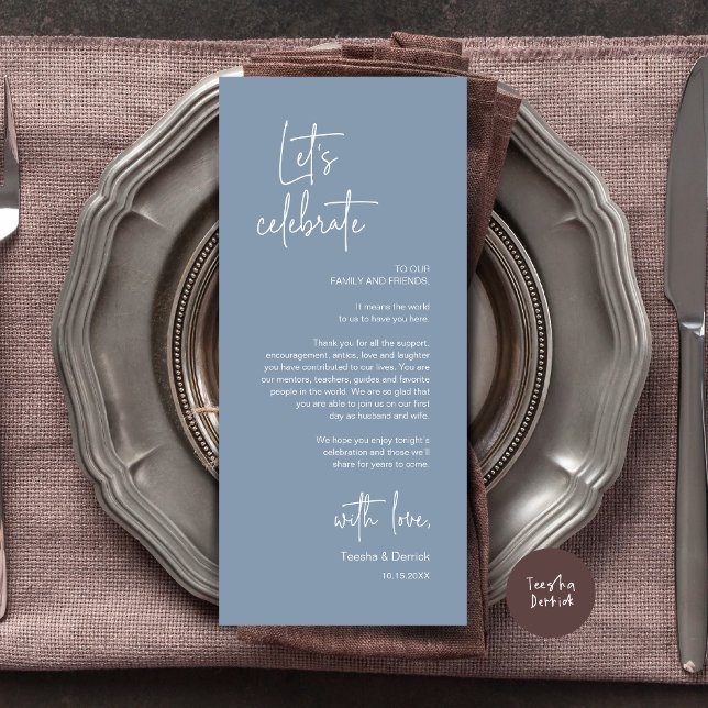 Modern Place Setting Dinner Party Thank You Card (Modern Wedding Dinner Place Setting Dinner Party Thank You Card, in Dusty Blue)