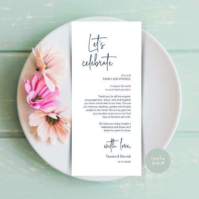 Modern Place Setting Dinner Party Thank You Card (Modern Wedding Dinner Place Setting Dinner Party Thank You Card, in Navy Blue)