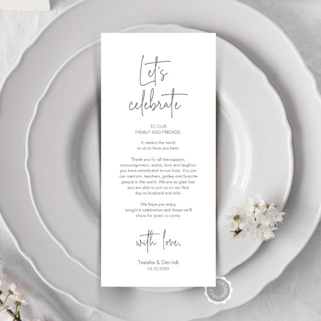 Modern Place Setting Dinner Party Thank You Card (Let's Celebrate, Wedding Dinner Place Setting Thank You Card, Modern Plate Decor, Dark Grey)