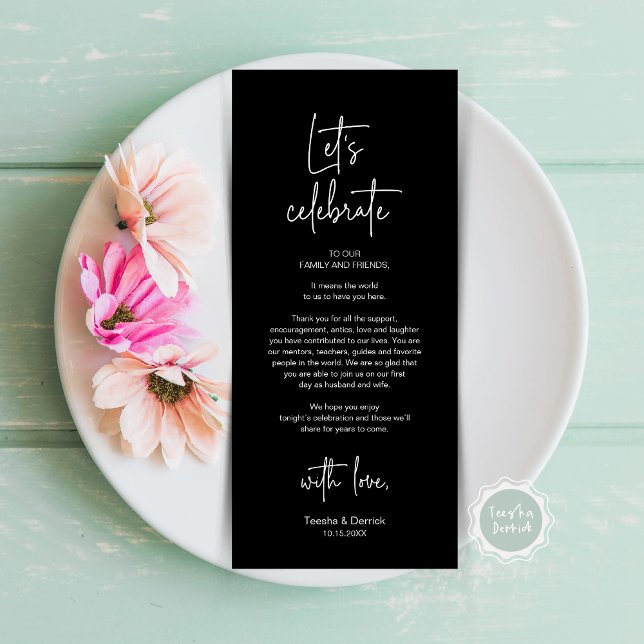 Modern Place Setting Dinner Party Thank You Card (Let's Celebrate, Wedding Dinner Place Setting Thank You Card, Modern Plate Decor, Elegant Black)