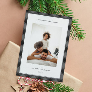 Modern Plaid Border Christmas Photo Foil Holiday Card