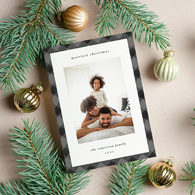 Modern Plaid Border Holiday Photo Card (Creator Uploaded)