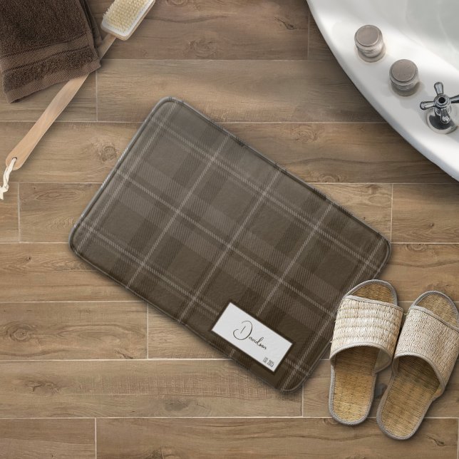 Modern Plaid Brunette Bath Mat (Creator Uploaded)