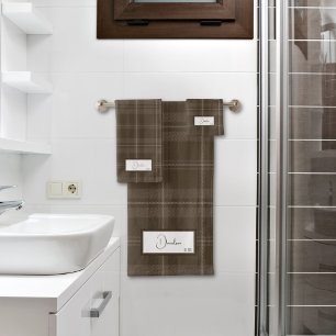 Modern Plaid Brunette Bath Towel Set