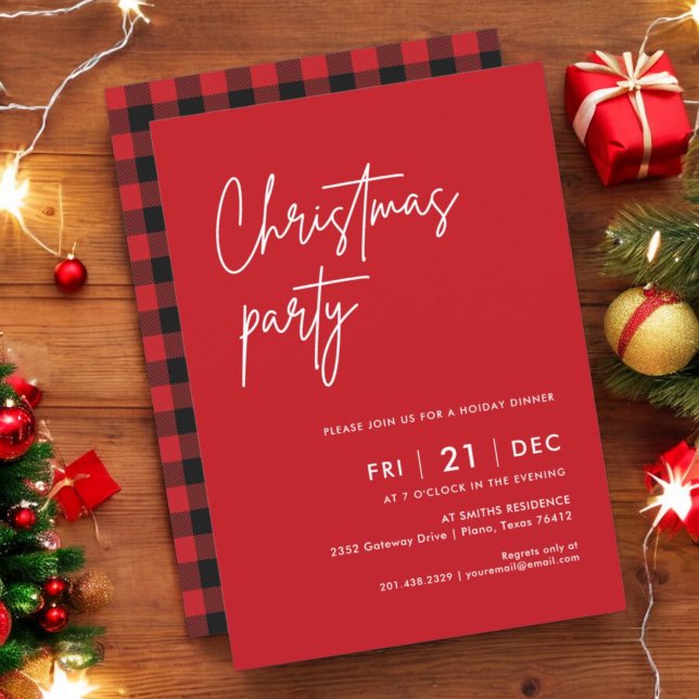 Modern Plaid Christmas Party Dinner Invitation (Creator Uploaded)