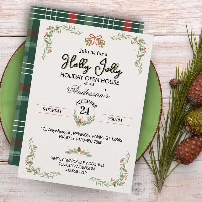 Modern Plaid Christmas Party Invitation (Elegant Modern Plaid Christmas Party Invitation)