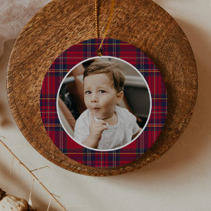 Modern Plaid Christmas Photo Ceramic Tree Decoration