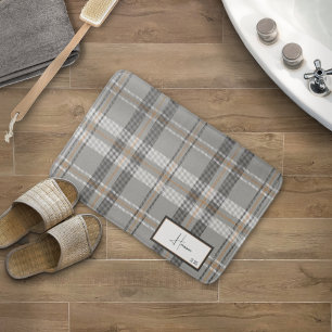 Modern Plaid Cloud Grey Bath Mat