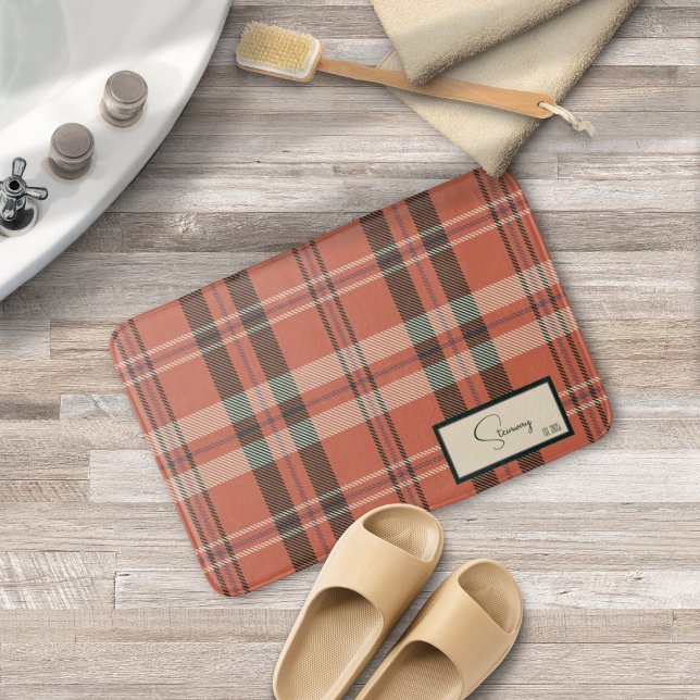 Modern Plaid Coral Bath Mat (Creator Uploaded)