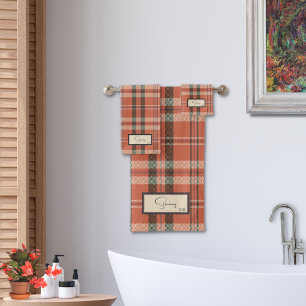 Modern Plaid Coral Bath Towel Set