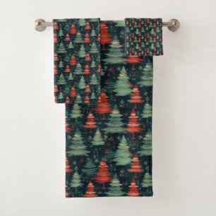 Modern Plaid Holiday christmas trees Bath Towel Set
