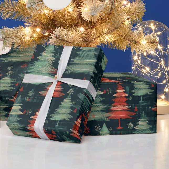 Modern Plaid Holiday christmas trees Wrapping Paper (Holidays)