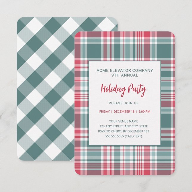 Modern Plaid Holiday Party  Invitation (Front/Back)