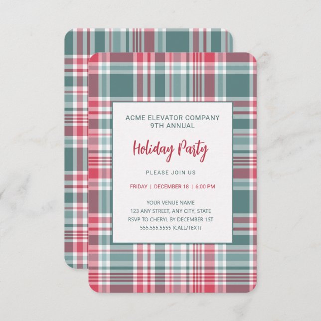 Modern Plaid Holiday Party Invitation (Front/Back)
