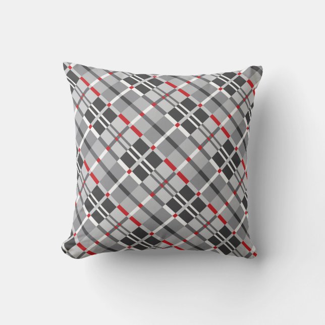 Modern Plaid in Shades of Grey with Red Cushion (Front)