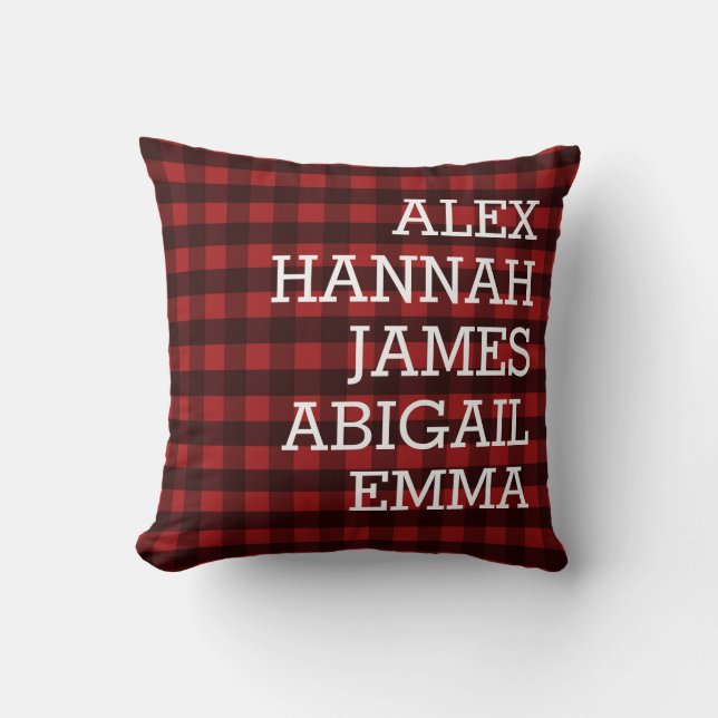 Modern Plaid Kids Names Personalised Family Cushion (Front)