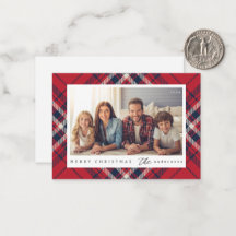 Modern Plaid Merry Christmas Custom Family Photo