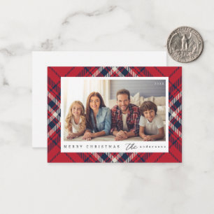 Modern Plaid Merry Christmas Custom Family Photo Card