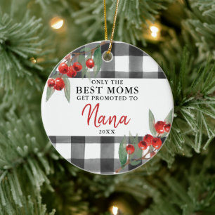 Modern Plaid Mum Promoted To Nana Personalised Ceramic Tree Decoration