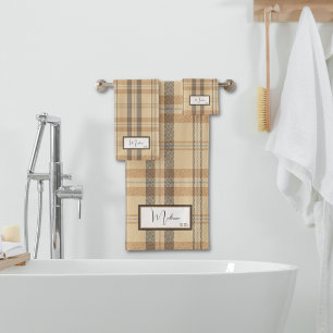 Modern Plaid Parchment Bath Towel Set