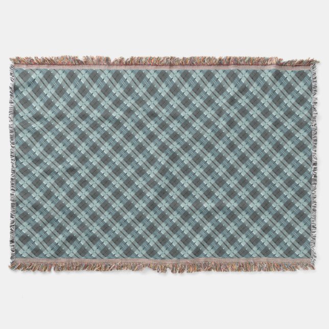 Modern Plaid Pattern in Teal and Grey Throw Blanket (Front)