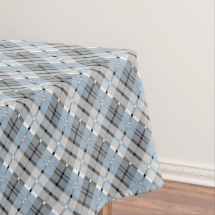 Modern Plaid Pattern Light Blue and Grey Tablecloth