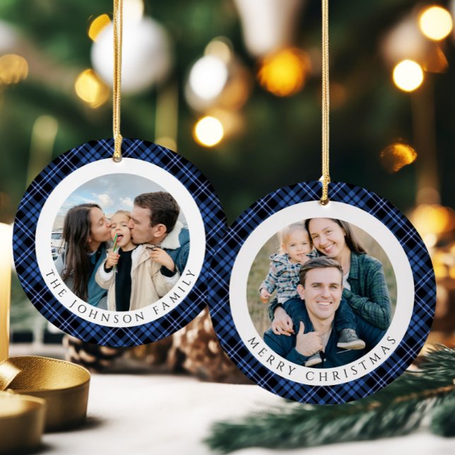 Modern Plaid Photo Christmas Ceramic Tree Decoration (Modern Plaid Photo Christmas Ceramic Ornament)