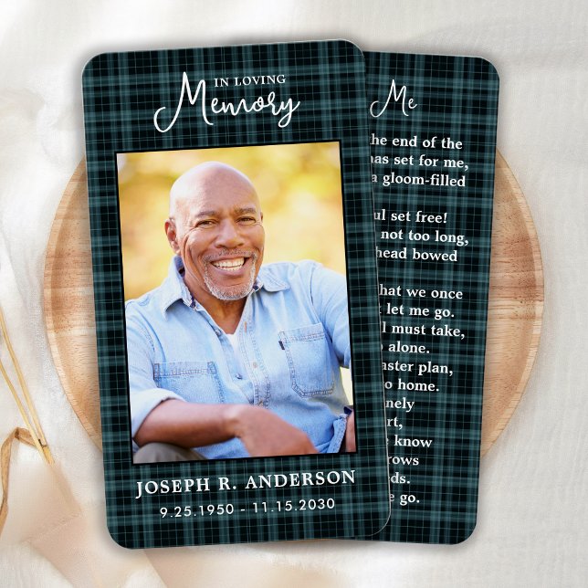 Modern Plaid Photo Funeral Memorial Prayer Card (Creator Uploaded)