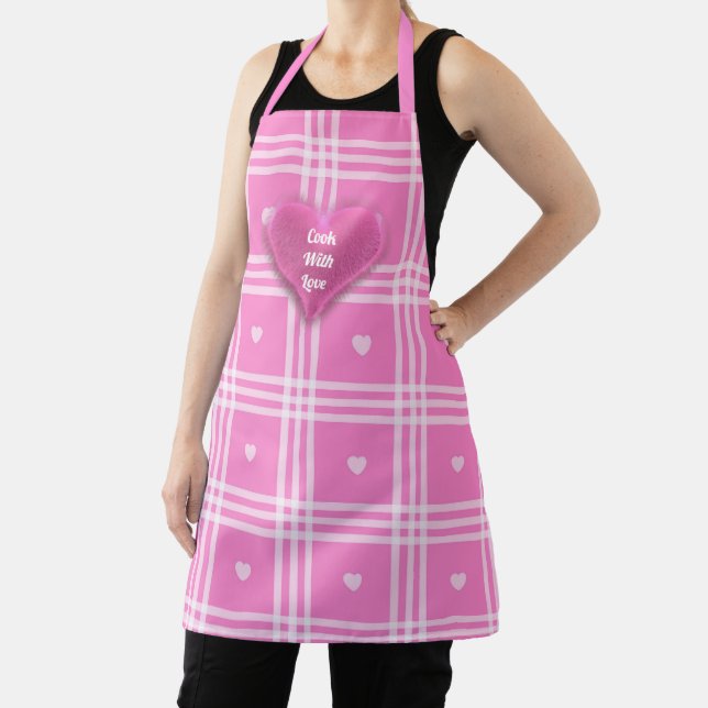 Modern Plaid Pink Heart Collection Apron (Insitu)