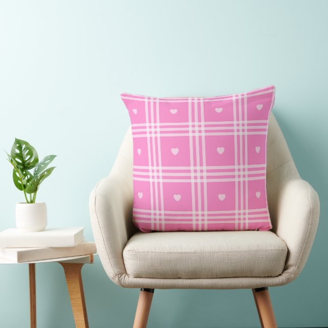 Modern Plaid Pink Heart Collection Cushion (Chair)
