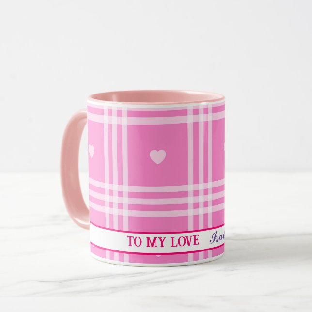 Modern Plaid Pink Heart Collection Mug (Front Left)
