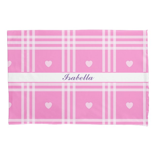 Modern Plaid Pink Heart Collection Pillowcase (Front)