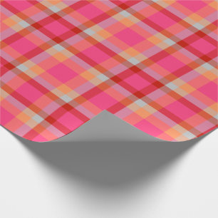 Modern Plaid Pink Orange Wrapping Paper