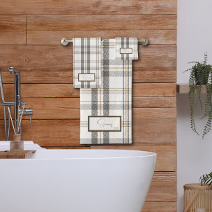 Modern Plaid Porcelain White Bath Towel Set