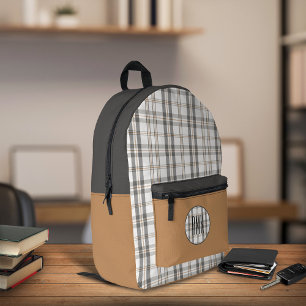 Modern Plaid Porcelain White Printed Backpack