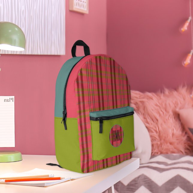 Modern Plaid Rouge Pink Printed Backpack (Creator Uploaded)