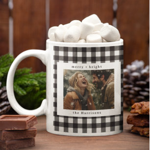Modern Plaid Rustic Monogram Photo Christmas Coffee Mug