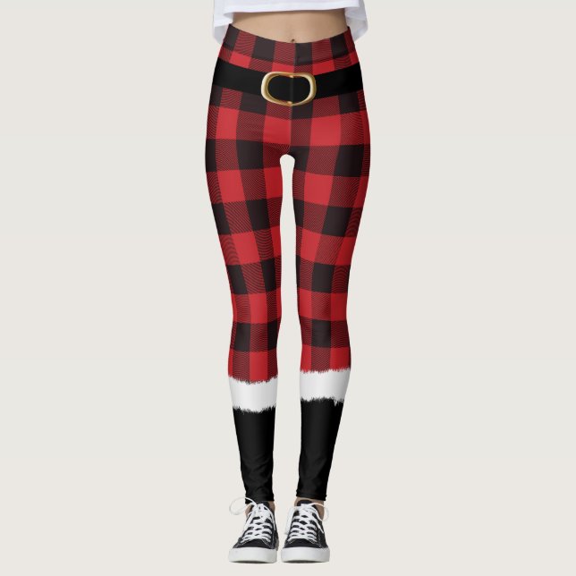 Modern Plaid Santa Costume Cute Funny Christmas Le Leggings (Front)