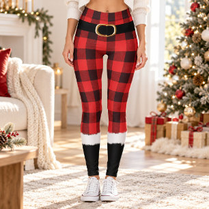 Modern Plaid Santa Costume Cute Funny Christmas Leggings